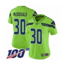 Women's Seattle Seahawks #30 Bradley McDougald Limited Green Rush Vapor Untouchable 100th Season Football Jersey