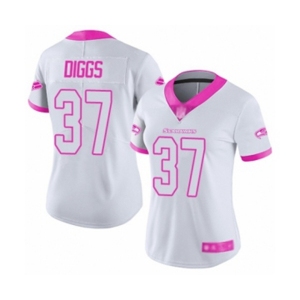 Women's Seattle Seahawks #37 Quandre Diggs Limited White Pink Rush Fashion Football Jersey