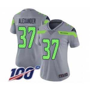 Women's Seattle Seahawks #37 Shaun Alexander Limited Silver Inverted Legend 100th Season Football Jersey