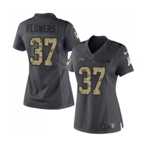 Women's Seattle Seahawks #37 Tre Flowers Limited Black 2016 Salute to Service Football Jersey