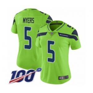 Women's Seattle Seahawks #5 Jason Myers Limited Green Rush Vapor Untouchable 100th Season Football Jersey