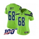 Women's Seattle Seahawks #68 Justin Britt Limited Green Rush Vapor Untouchable 100th Season Football Jersey