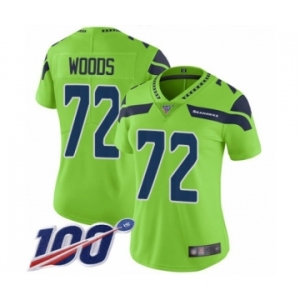 Women's Seattle Seahawks #72 Al Woods Limited Green Rush Vapor Untouchable 100th Season Football Jersey