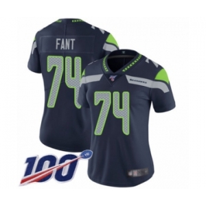 Women's Seattle Seahawks #74 George Fant Navy Blue Team Color Vapor Untouchable Limited Player 100th Season Football Jersey