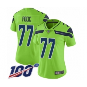 Women's Seattle Seahawks #77 Ethan Pocic Limited Green Rush Vapor Untouchable 100th Season Football Jersey