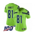 Women's Seattle Seahawks #81 Nick Vannett Limited Green Rush Vapor Untouchable 100th Season Football Jersey