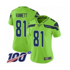 Women's Seattle Seahawks #81 Nick Vannett Limited Green Rush Vapor Untouchable 100th Season Football Jersey
