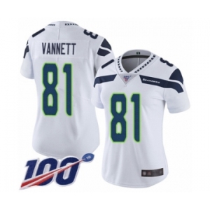 Women's Seattle Seahawks #81 Nick Vannett White Vapor Untouchable Limited Player 100th Season Football Jersey