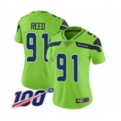 Women's Seattle Seahawks #91 Jarran Reed Limited Green Rush Vapor Untouchable 100th Season Football Jersey