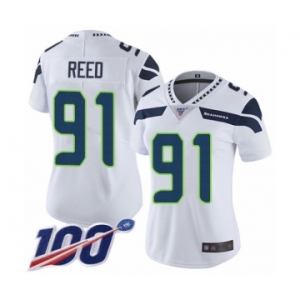 Women's Seattle Seahawks #91 Jarran Reed White Vapor Untouchable Limited Player 100th Season Football Jersey