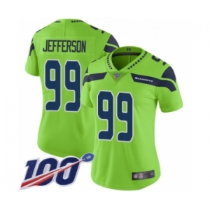 Women's Seattle Seahawks #99 Quinton Jefferson Limited Green Rush Vapor Untouchable 100th Season Football Jersey