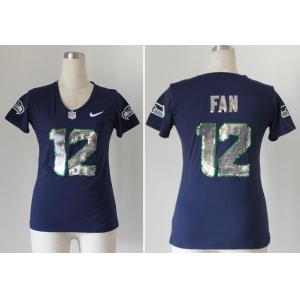nike women nfl jerseys seattle seahawks #12 fan blue [handwork sequin lettering fashion]