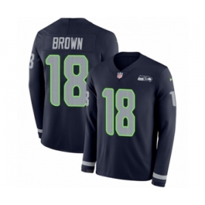 Youth Nike Seattle Seahawks #18 Jaron Brown Limited Navy Blue Therma Long Sleeve NFL Jersey