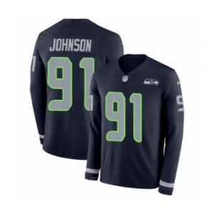 Youth Nike Seattle Seahawks #91 Tom Johnson Limited Navy Blue Therma Long Sleeve NFL Jersey