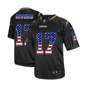 Men's Los Angeles Chargers #17 Philip Rivers Elite Black USA Flag Fashion Football Jersey