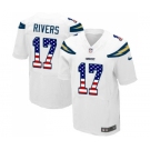 Men's Los Angeles Chargers #17 Philip Rivers Elite White Road USA Flag Fashion Football Jersey