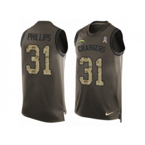 Men Nike Los Angeles Chargers #31 Adrian Phillips Limited Green Salute to Service Tank Top NFL Jersey