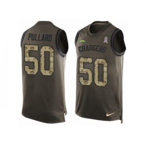 Men Nike Los Angeles Chargers #50 Hayes Pullard Limited Green Salute to Service Tank Top NFL Jersey