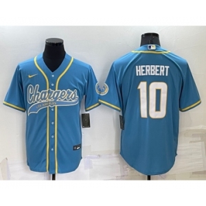 Men's Los Angeles Chargers #10 Justin Herbert Light Blue Stitched MLB Cool Base Nike Baseball Jersey