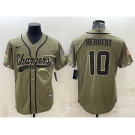 Men's Los Angeles Chargers #10 Justin Herbert Olive Salute to Service Cool Base Stitched Baseball Jersey