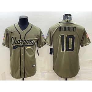 Men's Los Angeles Chargers #10 Justin Herbert Olive Salute to Service Cool Base Stitched Baseball Jersey