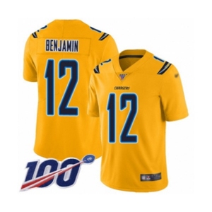 Men's Los Angeles Chargers #12 Travis Benjamin Limited Gold Inverted Legend 100th Season Football Jersey