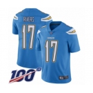 Men's Los Angeles Chargers #17 Philip Rivers Electric Blue Alternate Vapor Untouchable Limited Player 100th Season Football Jersey