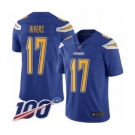 Men's Los Angeles Chargers #17 Philip Rivers Limited Electric Blue Rush Vapor Untouchable 100th Season Football Jersey