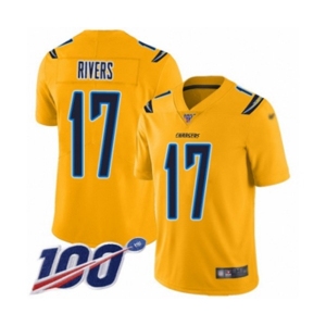 Men's Los Angeles Chargers #17 Philip Rivers Limited Gold Inverted Legend 100th Season Football Jersey