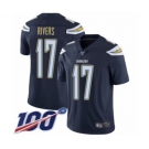 Men's Los Angeles Chargers #17 Philip Rivers Navy Blue Team Color Vapor Untouchable Limited Player 100th Season Football Jersey