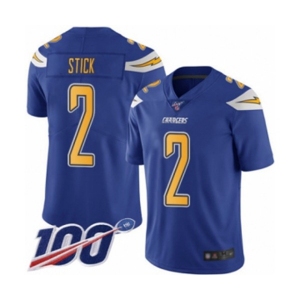 Men's Los Angeles Chargers #2 Easton Stick Limited Electric Blue Rush Vapor Untouchable 100th Season Football Jersey