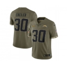 Men's Los Angeles Chargers #30 Austin Ekeler 2022 Olive Salute To Service Limited Stitched Jersey