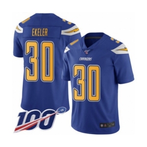 Men's Los Angeles Chargers #30 Austin Ekeler Limited Electric Blue Rush Vapor Untouchable 100th Season Football Jersey