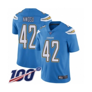 Men's Los Angeles Chargers #42 Uchenna Nwosu Electric Blue Alternate Vapor Untouchable Limited Player 100th Season Football Jersey