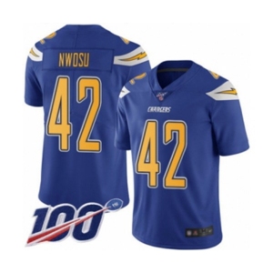 Men's Los Angeles Chargers #42 Uchenna Nwosu Limited Electric Blue Rush Vapor Untouchable 100th Season Football Jersey