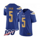 Men's Los Angeles Chargers #5 Tyrod Taylor Limited Electric Blue Rush Vapor Untouchable 100th Season Football Jersey