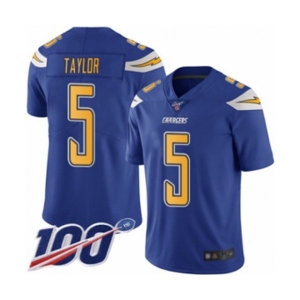 Men's Los Angeles Chargers #5 Tyrod Taylor Limited Electric Blue Rush Vapor Untouchable 100th Season Football Jersey