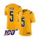 Men's Los Angeles Chargers #5 Tyrod Taylor Limited Gold Inverted Legend 100th Season Football Jersey