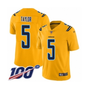 Men's Los Angeles Chargers #5 Tyrod Taylor Limited Gold Inverted Legend 100th Season Football Jersey