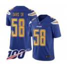 Men's Los Angeles Chargers #58 Thomas Davis Sr Limited Electric Blue Rush Vapor Untouchable 100th Season Football Jersey