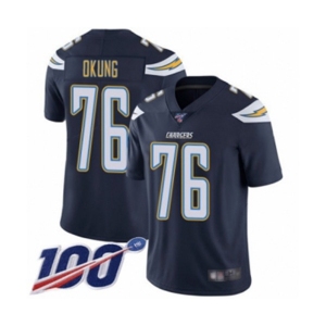 Men's Los Angeles Chargers #76 Russell Okung Navy Blue Team Color Vapor Untouchable Limited Player 100th Season Football Jersey