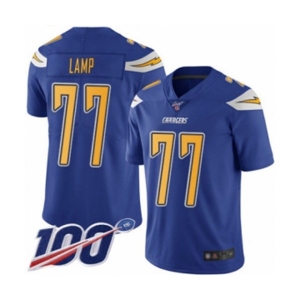 Men's Los Angeles Chargers #77 Forrest Lamp Limited Electric Blue Rush Vapor Untouchable 100th Season Football Jersey