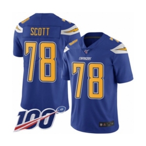 Men's Los Angeles Chargers #78 Trent Scott Limited Electric Blue Rush Vapor Untouchable 100th Season Football Jersey