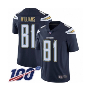 Men's Los Angeles Chargers #81 Mike Williams Navy Blue Team Color Vapor Untouchable Limited Player 100th Season Football Jersey