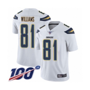 Men's Los Angeles Chargers #81 Mike Williams White Vapor Untouchable Limited Player 100th Season Football Jersey