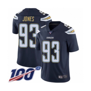 Men's Los Angeles Chargers #93 Justin Jones Navy Blue Team Color Vapor Untouchable Limited Player 100th Season Football Jersey