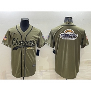 Men's Los Angeles Chargers Olive Salute to Service Team Big Logo Cool Base Stitched Baseball Jersey