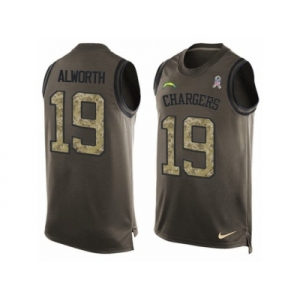 Men's Nike Los Angeles Chargers #19 Lance Alworth Limited Green Salute to Service Tank Top NFL Jersey