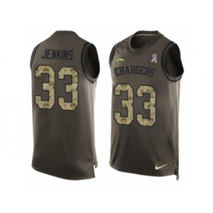 Men's Nike Los Angeles Chargers #33 Rayshawn Jenkins Limited Green Salute to Service Tank Top NFL Jersey