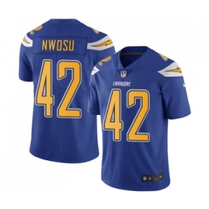 Men's Nike Los Angeles Chargers #42 Uchenna Nwosu Limited Electric Blue Rush Vapor Untouchable NFL Jersey